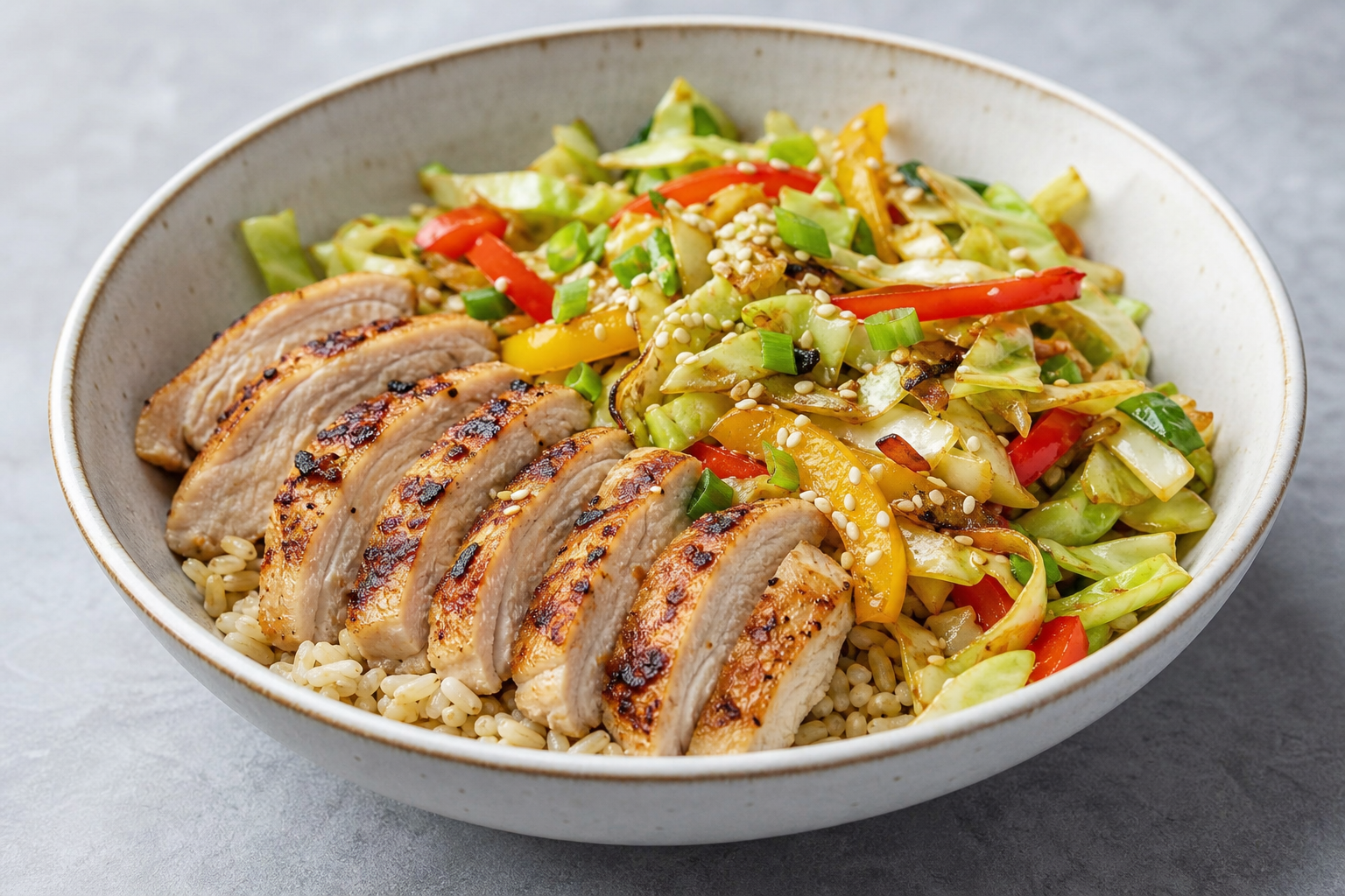 Custom balanced chicken and cabbage bowl
