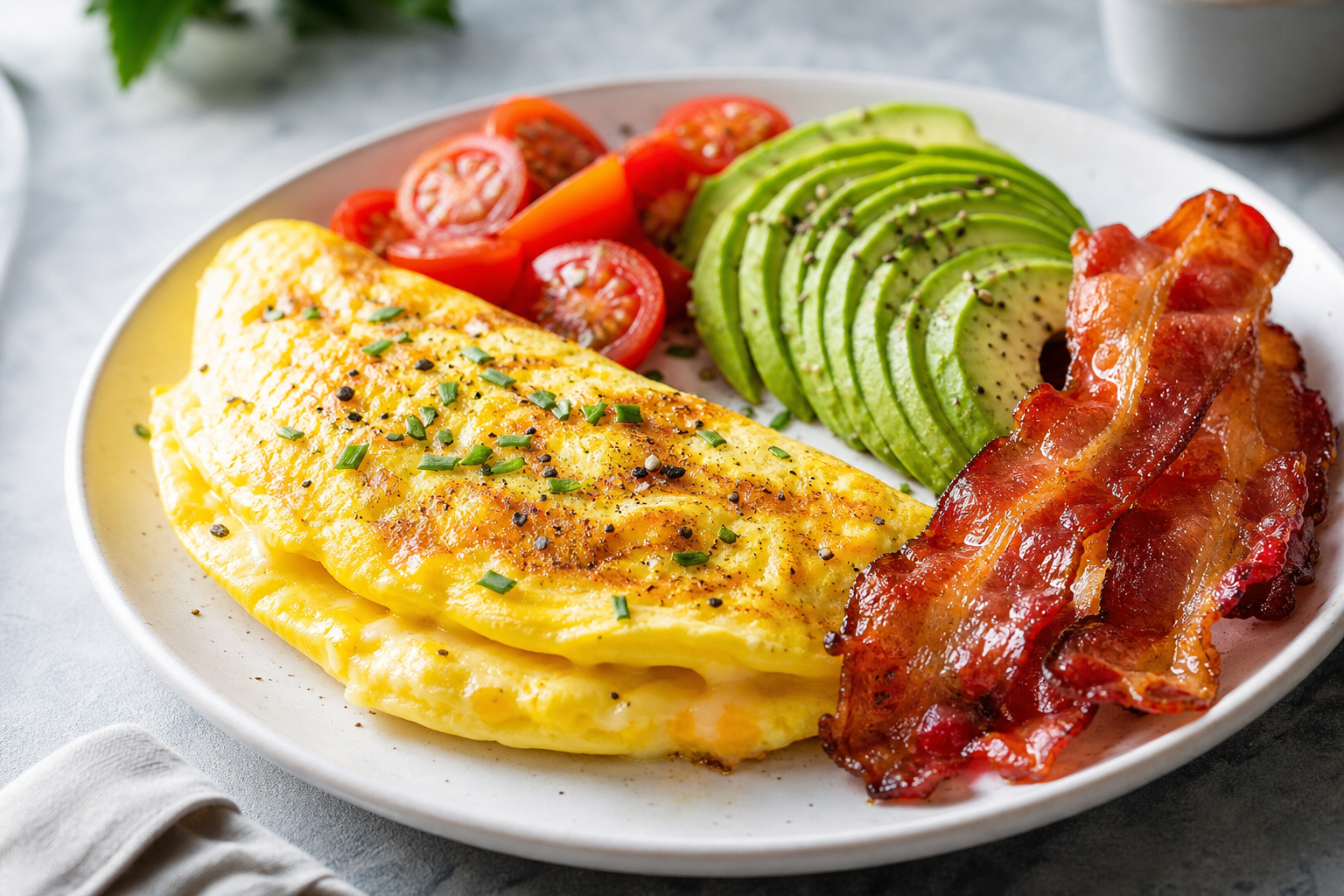 Keto cheese omelette with bacon and avocado