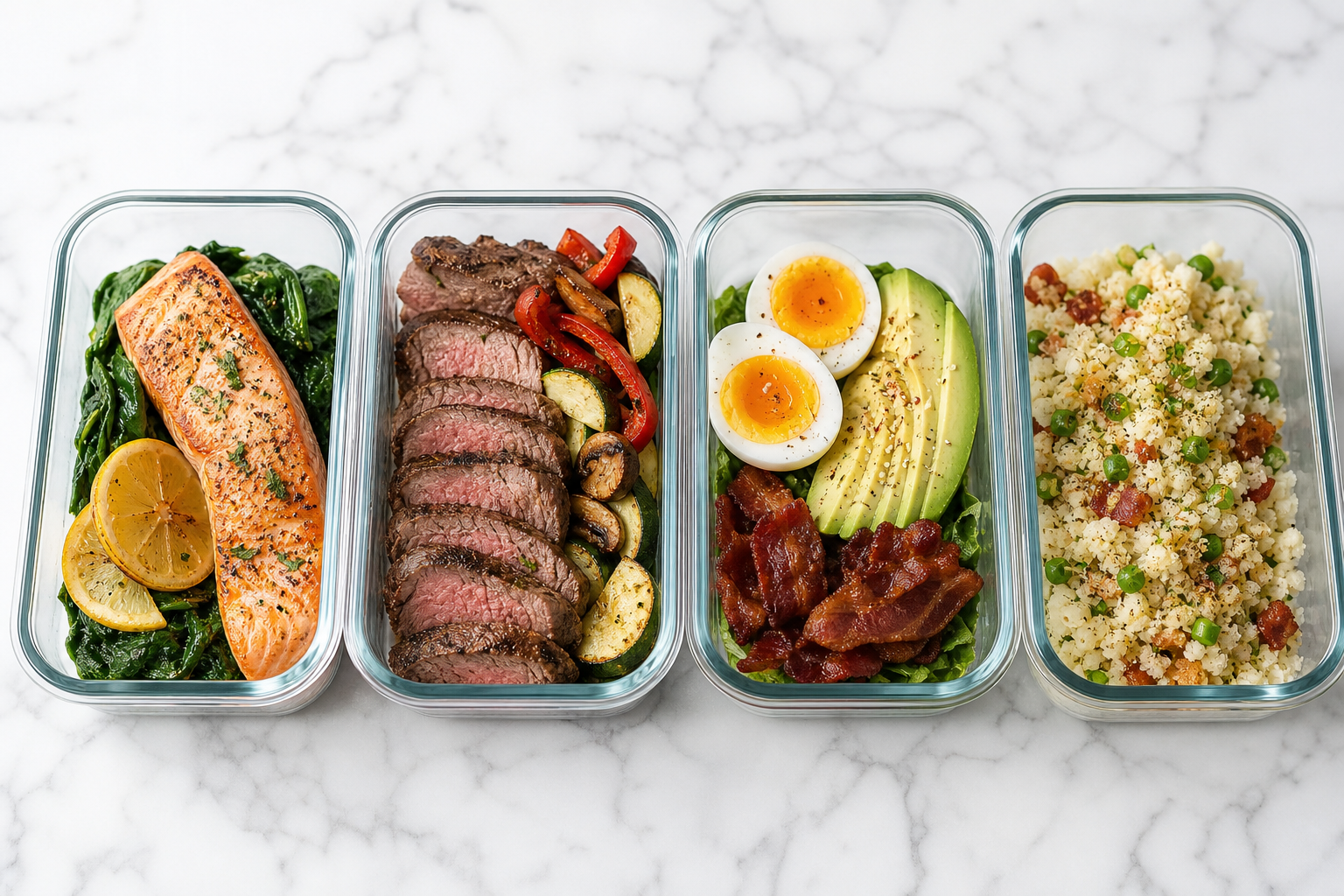 Weekly keto low-carb meal prep containers