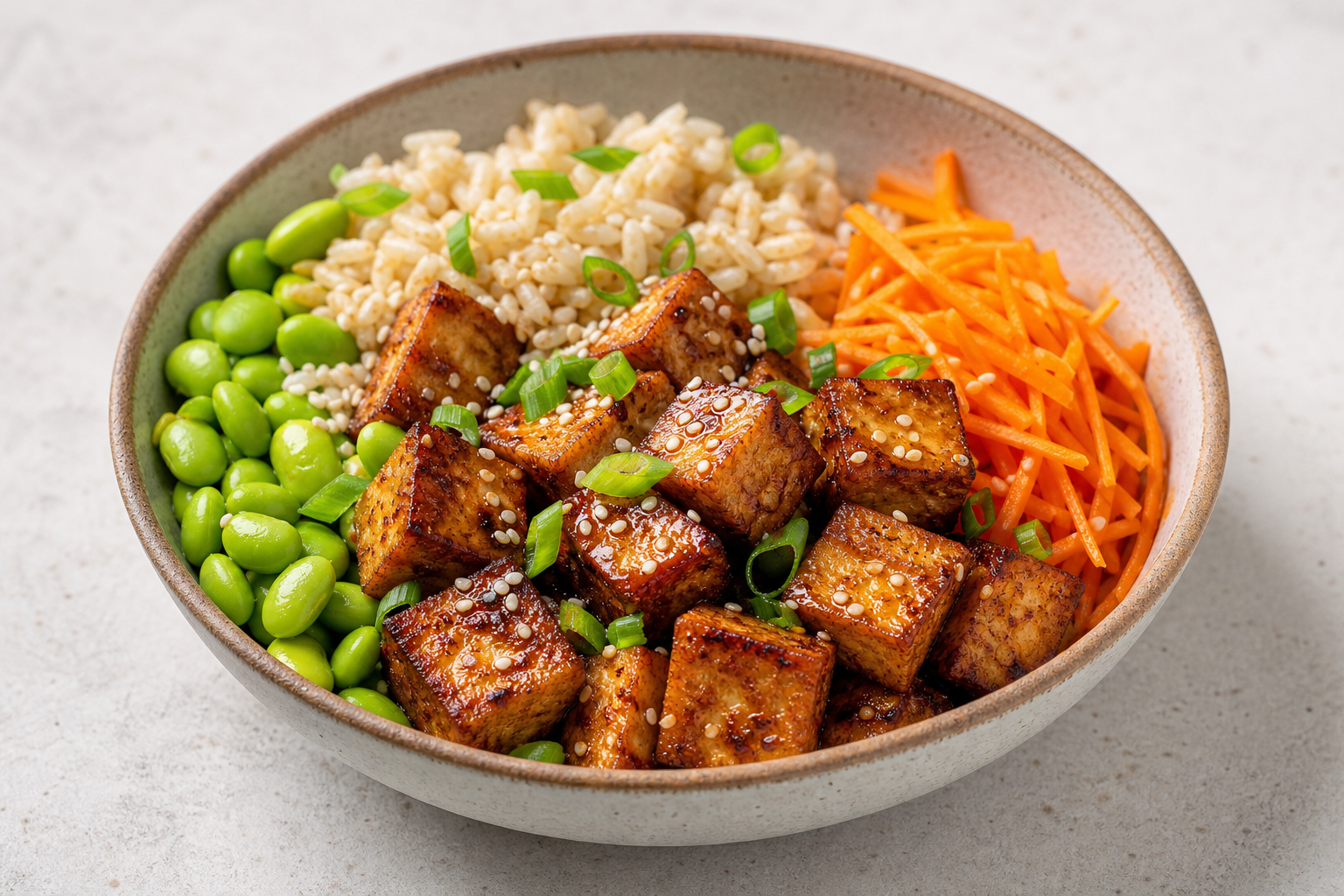 Vegan crispy tofu protein bowl